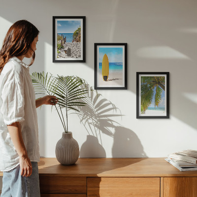 3-piece wall art set Holiday views of the beach, waves and palm trees in the tropics