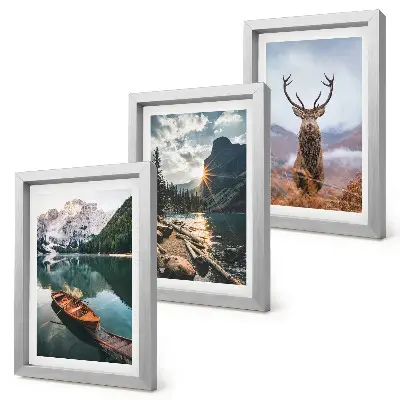 Mountain lake boat sunset deer triptych framed wall art