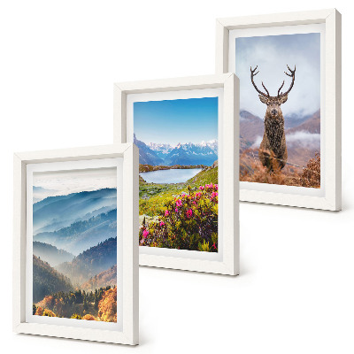 3-piece wall art set Mountain landscapes with a lake and deer in nature