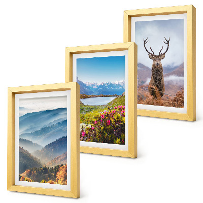3-piece wall art set Mountain landscapes with a lake and deer in nature