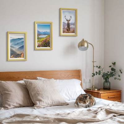 3-piece wall art set Mountain landscapes with a lake and deer in nature
