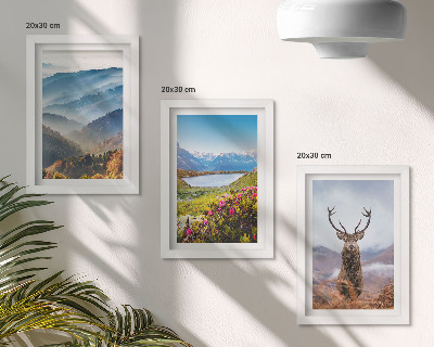 3-piece wall art set Mountain landscapes with a lake and deer in nature