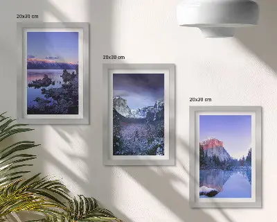 Photo frame wall mountain landscapes at dusk with water views