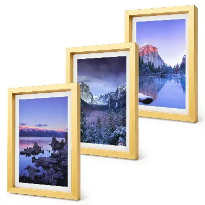 Photo frame wall mountain landscapes at dusk with water views