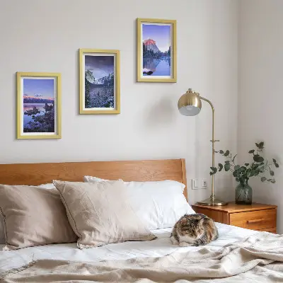 Photo frame wall mountain landscapes at dusk with water views