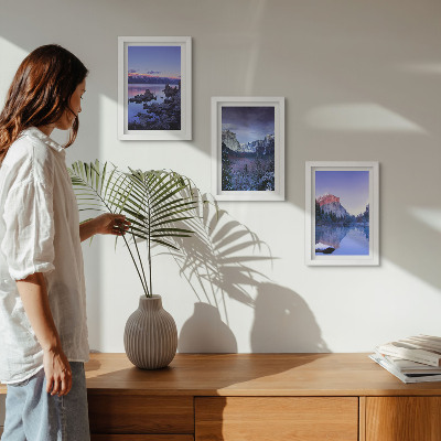Photo frame wall Mountain landscapes at dusk, water views
