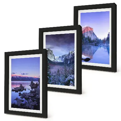 Photo frame wall mountain landscapes at dusk with water views