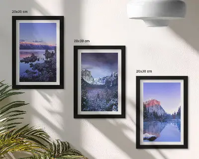 Photo frame wall mountain landscapes at dusk with water views