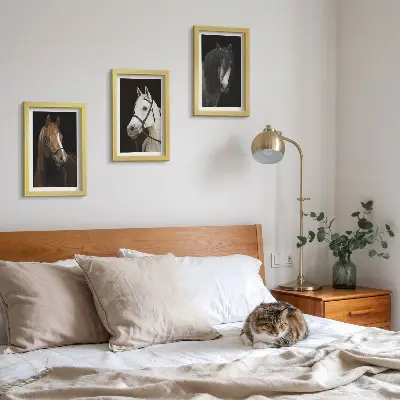 Portraits of horses in different shades of fur framed triptych