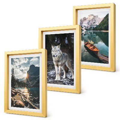3-piece wall art set Mountains, lakes and a wolf in a natural setting