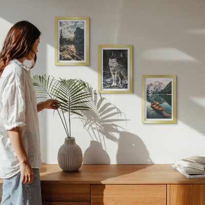 3-piece wall art set Mountains, lakes and a wolf in a natural setting