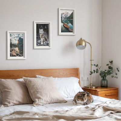 3-piece wall art set Mountains, lakes and a wolf in a natural setting