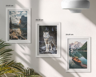 3-piece wall art set Mountains, lakes and a wolf in a natural setting