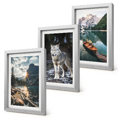 3-piece wall art set Mountains, lakes and a wolf in a natural setting
