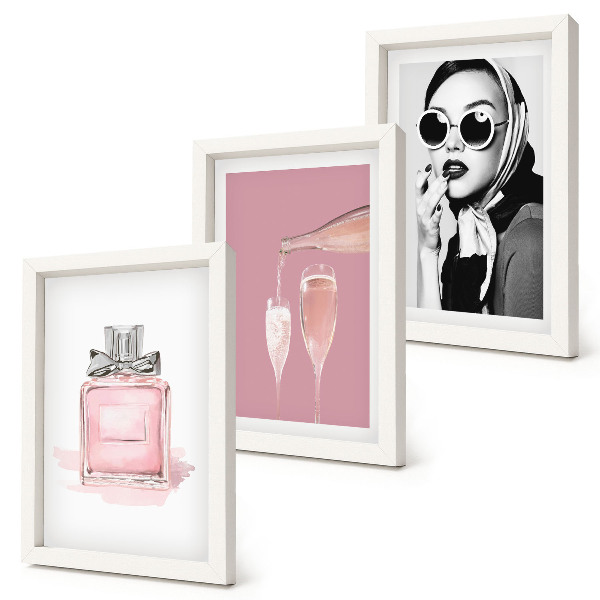 Framed triptych Stylish feminine accessories in shades of pink
