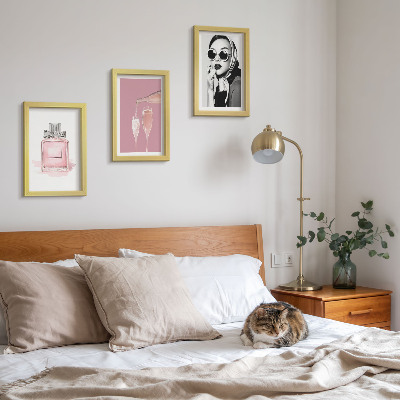 Framed triptych Stylish feminine accessories in shades of pink