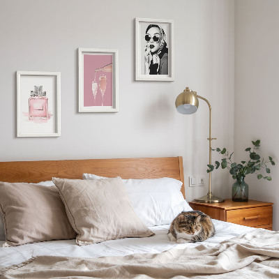 Framed triptych Stylish feminine accessories in shades of pink