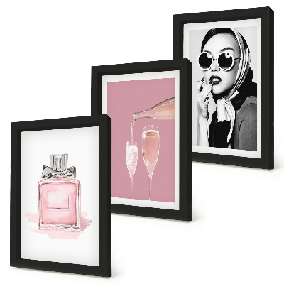 Framed triptych Stylish feminine accessories in shades of pink