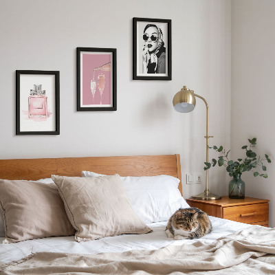 Framed triptych Stylish feminine accessories in shades of pink