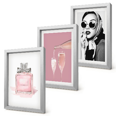 Framed triptych Stylish feminine accessories in shades of pink