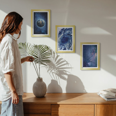 Photo frame wall Earth in space, storm and galaxy of stars