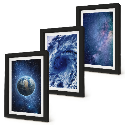 Photo frame wall Earth in space, storm and galaxy of stars