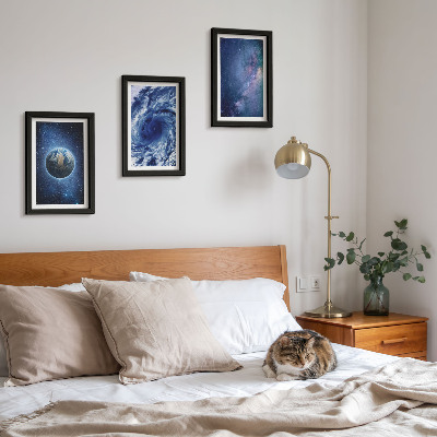 Photo frame wall Earth in space, storm and galaxy of stars
