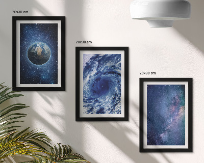 Photo frame wall Earth in space, storm and galaxy of stars