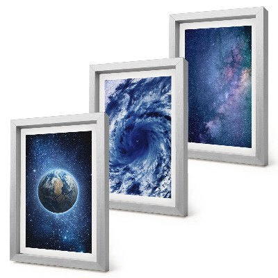 Photo frame wall Earth in space, storm and galaxy of stars