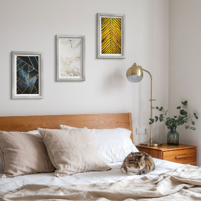 Framed triptych Modern geometric patterns and natural plant motifs