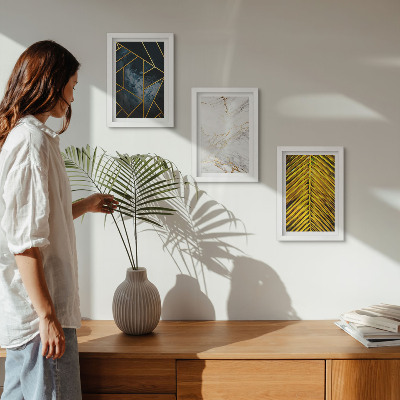 Framed triptych Modern geometric patterns and natural plant motifs