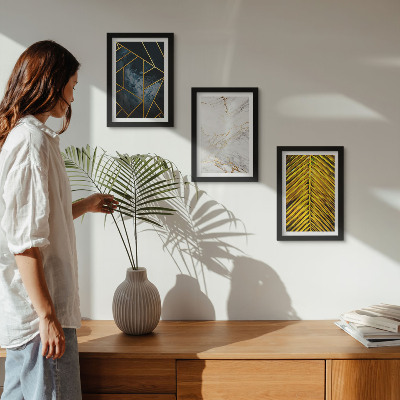 Framed triptych Modern geometric patterns and natural plant motifs