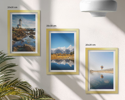 Photo frame wall Views of nature with a lighthouse, mountains, lake and balloon