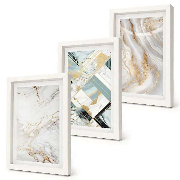 Elegant fashionable abstract marble patterns framed triptych
