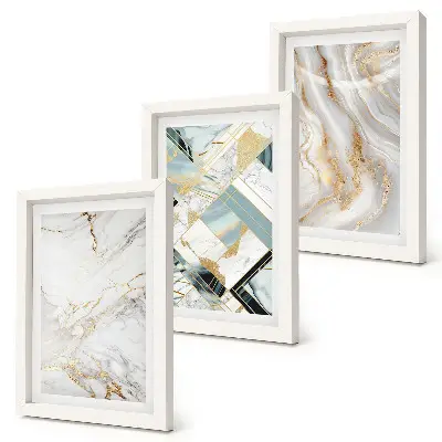 Elegant fashionable abstract marble patterns framed triptych