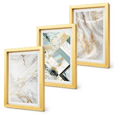 Elegant fashionable abstract marble patterns framed triptych