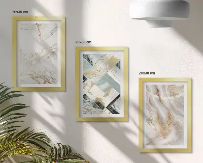 Elegant fashionable abstract marble patterns framed triptych