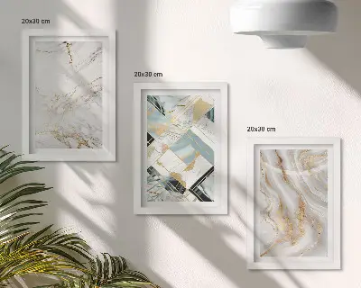 Elegant fashionable abstract marble patterns framed triptych