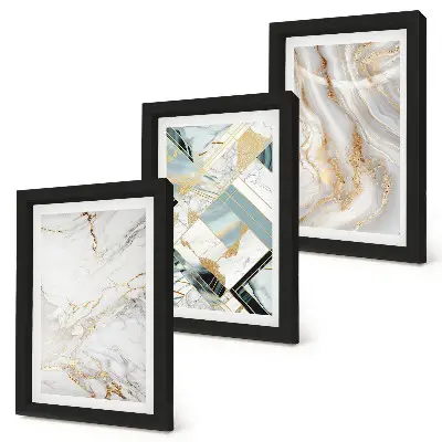 Elegant fashionable abstract marble patterns framed triptych