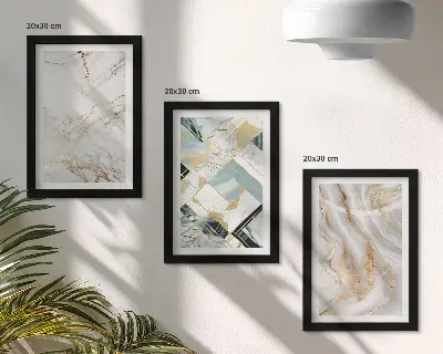 Elegant fashionable abstract marble patterns framed triptych