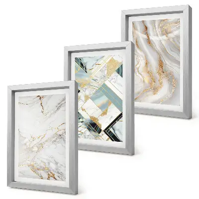 Elegant fashionable abstract marble patterns framed triptych