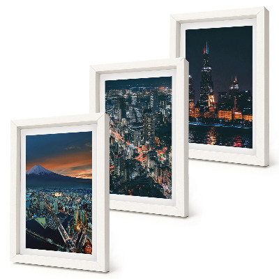 3-piece wall art set Mountain view of the city at night with skyscrapers