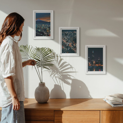 3-piece wall art set Mountain view of the city at night with skyscrapers