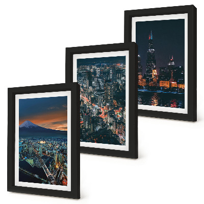 3-piece wall art set Mountain view of the city at night with skyscrapers