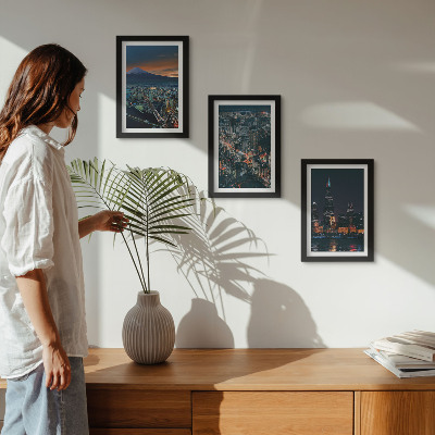 3-piece wall art set Mountain view of the city at night with skyscrapers