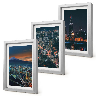 3-piece wall art set Mountain view of the city at night with skyscrapers