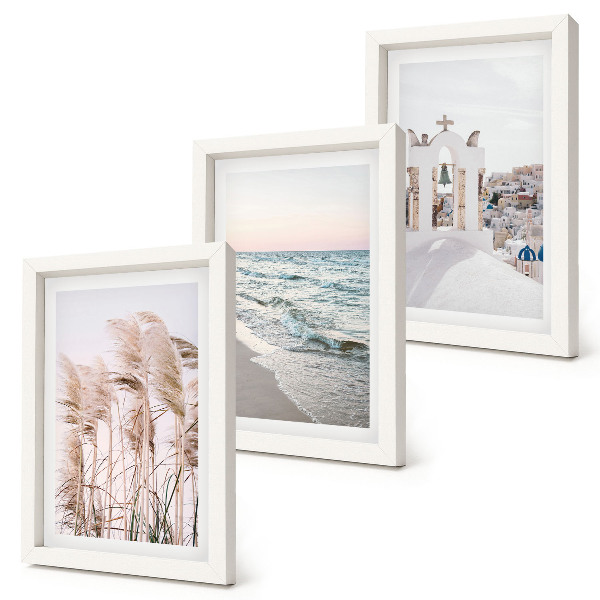 Framed triptych Seaside plants, sea waves, view of white houses