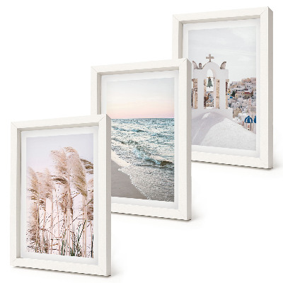 Framed triptych Seaside plants, sea waves, view of white houses