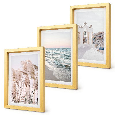 Framed triptych Seaside plants, sea waves, view of white houses
