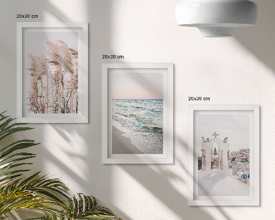 Framed triptych Seaside plants, sea waves, view of white houses
